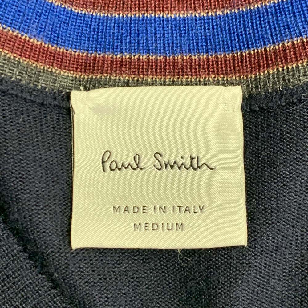 PAUL SMITH Navy Knit Merino Wool V-Neck Pullover - Picture 4 of 6